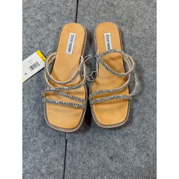 Steve Madden Spice SPCE01S1 Womens 8 Slide Silver Bling Rhinestone Casual Sandal - Picture 1 of 5